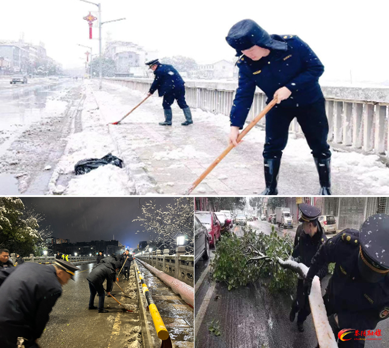 共出动车辆50余台次、应急处置人员200余人次，处置积雪结冰隐患200余处，使用融雪盐10余吨。排查处理户外广告设施19处，处置破损户外广告设施隐患10处。清理积雪导致断枝、倒伏行道树50处，清运垃圾60车，行道树树枝除雪约300余株。